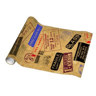 Retro Look Postage and TravelStamps Wrapping Paper