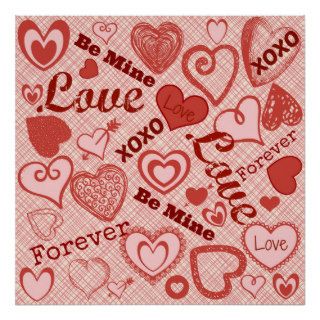 Love XOXO Be Mine Forever Hearts Valentine's Day Print