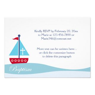 Trendy Sailboat Baptism RSVP Enclosure Cards Invitations