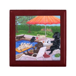 Pool Party Labradors 2 Painting Jewelry Boxes