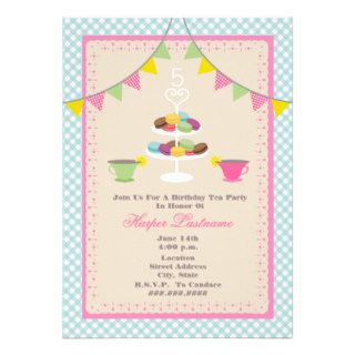 Birthday Tea Party + Macarons Invitation   Blue
