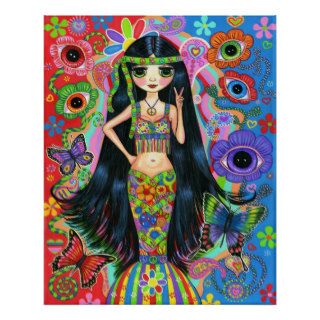 Hippie Girl Mermaid Poster