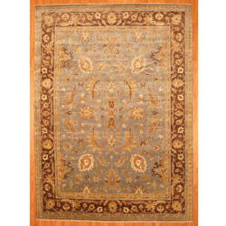 Indo Hand knotted Light Blue/ Brown Oushak Wool Rug (10' x 14') Herat Oriental 7x9   10x14 Rugs