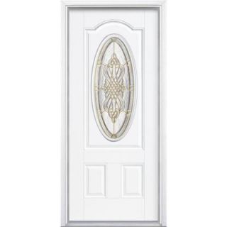 Masonite New Haven Three Quarter Oval Lite Primed Steel Entry Door with Brickmold 14506