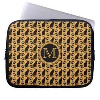 Black Cats and Paws Pattern Yellow Monogram Computer Sleeves