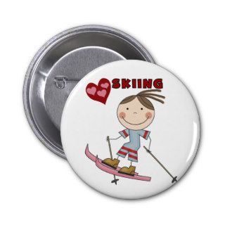 Stick Figure  Girl Skier Tshirts and Gifts Pinback Buttons