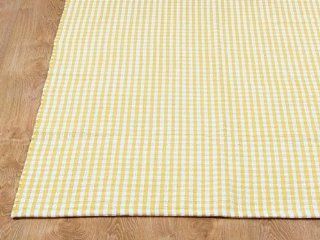Homescapes Gingham Karo Teppich Vorleger, 110 x 170 cm, 100 % reine Baumwolle, gelb und weiß Küche & Haushalt