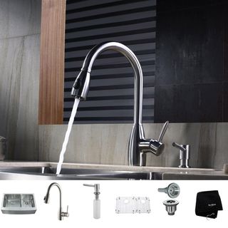 Kraus Kitchen Combo Set Stainless Steel Farmhouse Sink with Faucet Kraus Sink & Faucet Sets