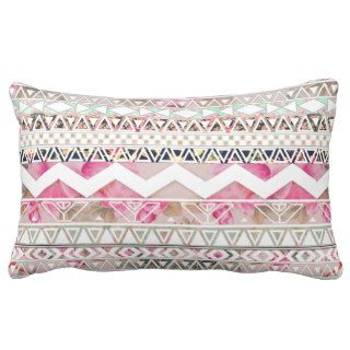 Girly Pink White Floral Abstract Aztec Pattern Throw Pillows