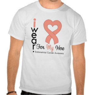 Endometrial Cancer Peach Heart Ribbon HERO Tee Shirt