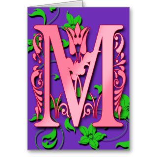 Letter M Monogram Initial on Pink Purple Cards