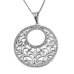 Hollywood Retro Silver 1/6ct TDW Diamond Circle Necklace (I J, I1 I2) Hollywood Retro Diamond Necklaces