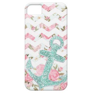 Girly Pink Floral Faux Glitter Anchor Chevron iPhone 5/5S Cover