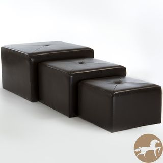 Christopher Knight Home Juniper Brown Bonded Leather Nested Ottomans (Set of 3) Christopher Knight Home Ottomans