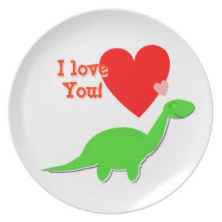 I Love You Heart Cartoon Dinosaur Dinner Plate