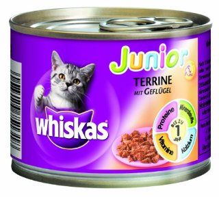 Whiskas Dose Junior mit Geflügel Katzenfutter 195 g, 24er Pack (24 x 195 g) Haustier