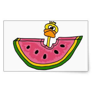 Funny Yellow Duck Eating Watermelon Rectangle Stickers