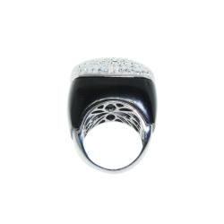 Eternally Haute Stainless Steel White Crystal/ Black Resin Cocktail Ring Eternally Haute Crystal, Glass & Bead Rings