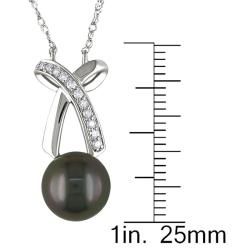 14k White Gold 1/10ct TDW Diamond and Tahitian Black Pearl Necklace (8 8.5 mm)(G H, I1 I2) Pearl Necklaces