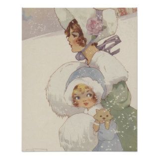 Illustration of woman and girl wearing muffs print