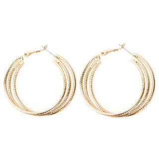 Goldtone Triple Hammered Hoop Earrings West Coast Jewelry Fashion Earrings