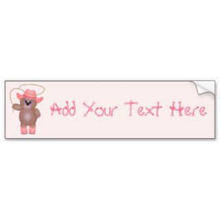 Girly Pink Cowgirl Teddy Bear Cartoon Mascot Bumper Stickers
