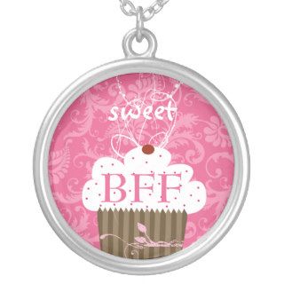 Pink Cupcake Damask BFF BEST FRIENDS FOREVER Personalized Necklace