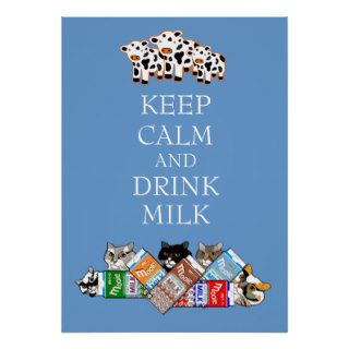 Funny Cat & Cow Keep Calm & Drink Milk Art Poster