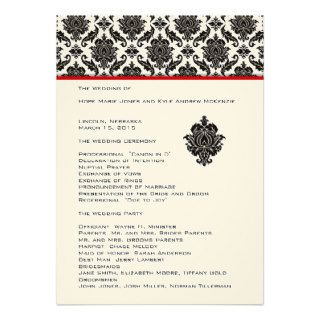 Die Cut Black Damask Red Trim Wedding Program Card