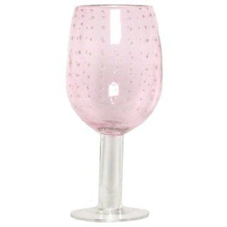 Hand Blown Rose Pink Glass Goblet w/ Bubbles, Set of 4   16oz.   8.5"H Kitchen & Dining