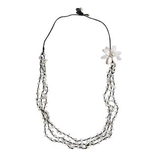 White Mother of Pearl and Coral 3 strand Flower Necklace (Thailand) Necklaces