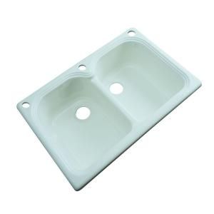 Thermocast Hartford Drop in Acrylic 33x22x9 in. 3 Hole Double Bowl Kitchen Sink in Seafoam Green 44344