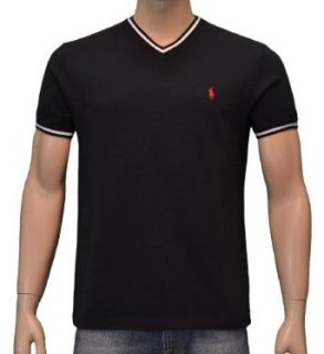 Polo Ralph Lauren Men V neck Classic Fit Pony Logo T shirt (Medium, Black/white trim) at  Mens Clothing store Fashion T Shirts