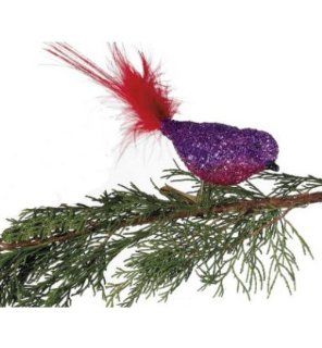 Purple/ Pink Glitter Glass Bird Clip On with Red Feather Tail Christmas Ornament  