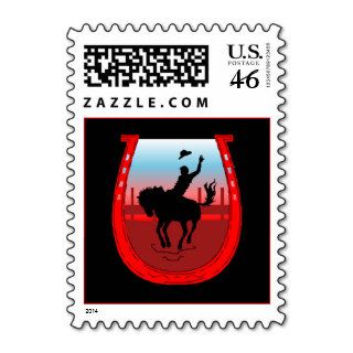 Cowboy silhouette Rodeo Bronc Rider Horse Stamp