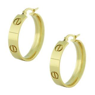 Stainless Steel Yellow Gold Tone Screw Design Womens Hoop Earrings My Daily Styles Jewelry
