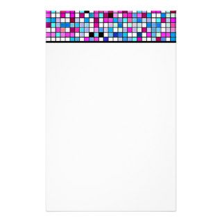 Black, White And Pastels Square Tiles Pattern Stationery Paper