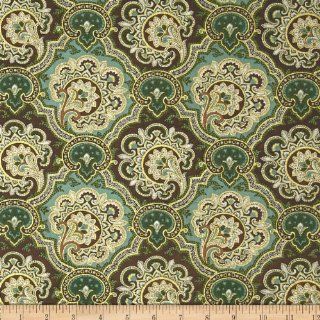 Luxor Metallic Damask Green/Brown Fabric
