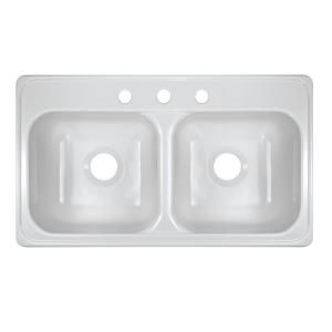 Lyons Industries Style J Top Mount Acrylic 33x19x9 3 Hole 50/50 Double Bowl Kitchen Sink in White DKS01J 3.5