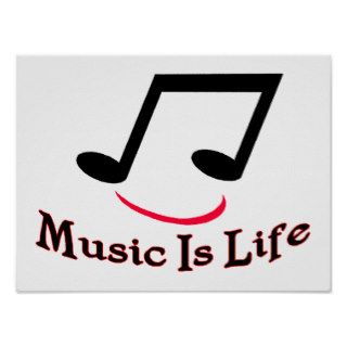 Music Is Life Musical Note Smiley Poster