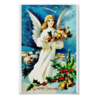 Christmas greeting with an angel comes with hand f print