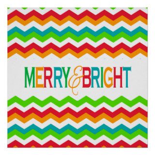 Merry and Bright Chevron Holiday  Bold Colors Poster