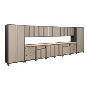 NewAge Products Pro Series 20 ft. W Welded 18 gauge Steel Cabinet Set in Taupe(16 Piece) 33618