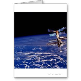 Mir Space Station floating above the Earth Card