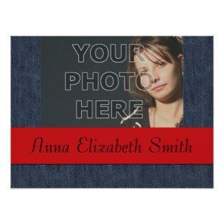 Your Photo Fabric Old Washed Denim Dark Blue Poster