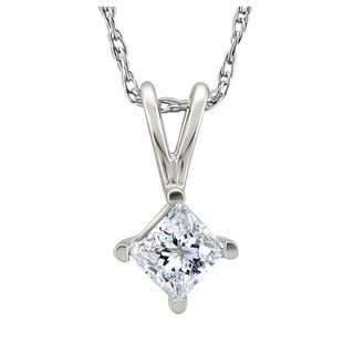 14k White Gold 1/2ct TDW Princess cut Diamond Solitaire Necklace (J K, I2 I3) Diamond Necklaces
