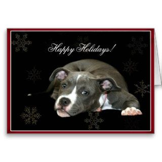 Happy Holidays Blue Pitbull puppy Greeting Card