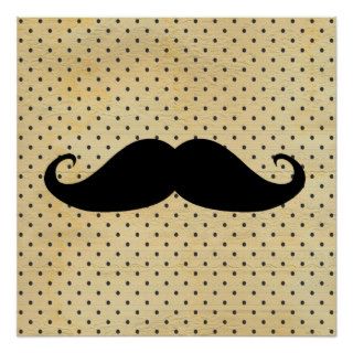 Funny Black Mustache On Vintage Yellow Polka Dots Posters