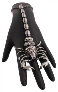 2 Pieces of Black Scorpion Adjustable Finger Ring and Slave Hand Chain Bracelet One Size Fits All Toe Rings Jewelry