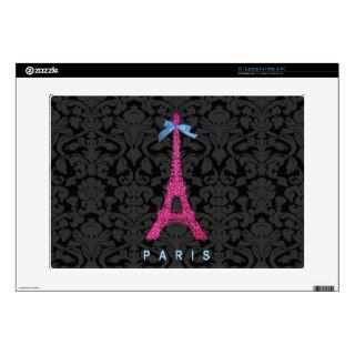 Hot Pink Eiffel Tower in faux glitter 15" Laptop Skin
